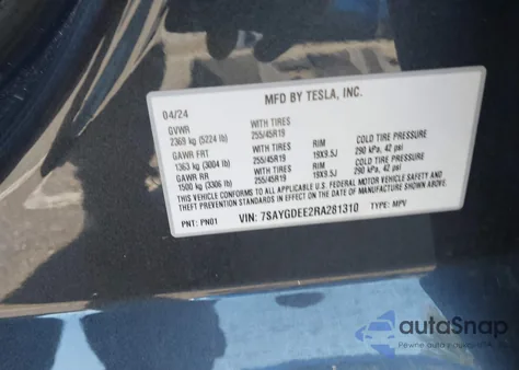 2024 Tesla Model Y Long Range Dual Motor All-Wheel Drive from USA, damaged, VIN 7SAYGDEE2RA281310